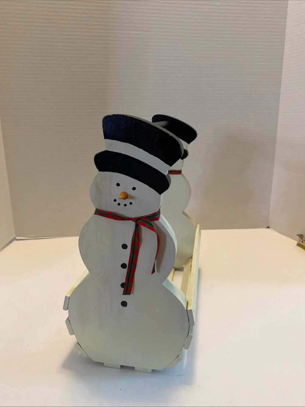 Vintage Snowman Wooden Basket W Handle Christmas Holiday White, Decor.